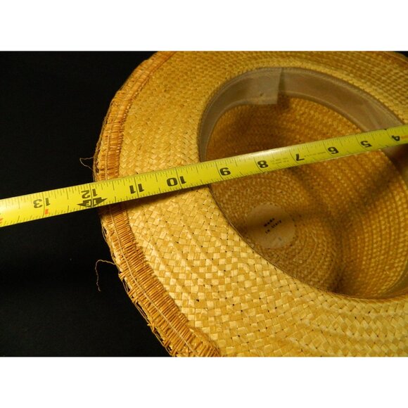 Vtg Italian Straw Hat With Figurine & Accents 1950s Boater Gatsby Autumn Fall - Picture 8 of 16